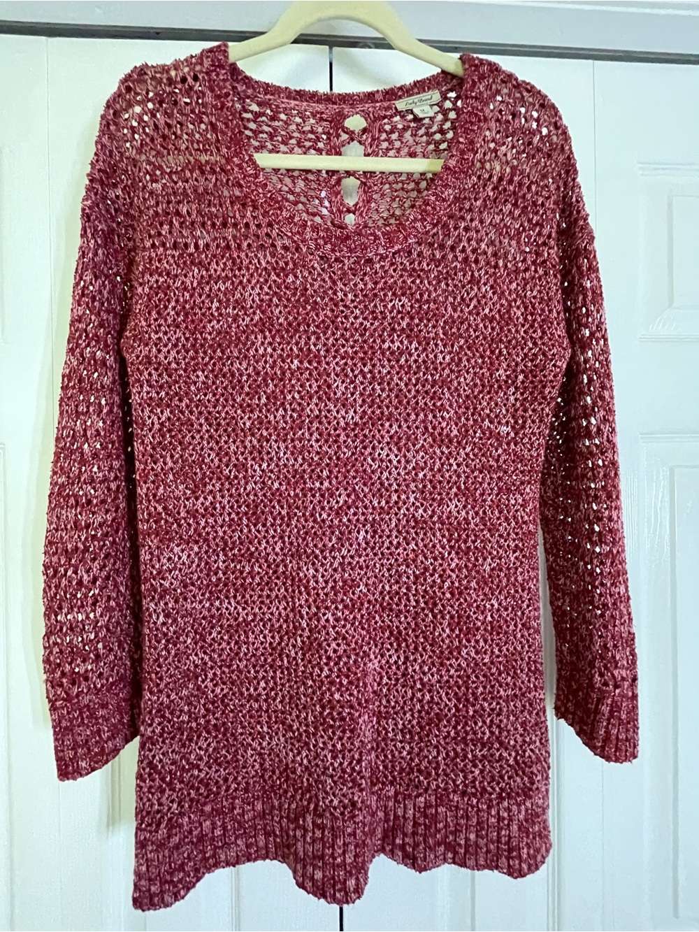 Lucky Brand Open-Knit V-Neck Sweater in Rose-Mauve